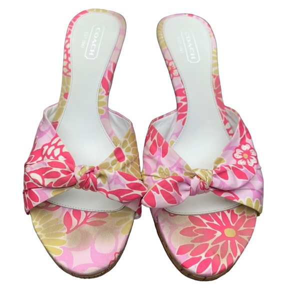 Coach Shoes - Coach Tristie Cork Wedge 9.5 Colorful Bow Tie Spring Floral Resort Cruise